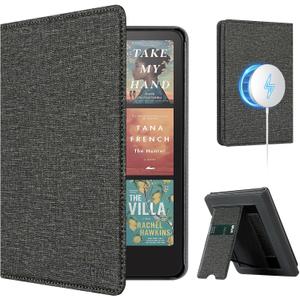 CoBak Stand Case for 7" Kindle Paperwhite 12th Gen 2024 and Kindle Colorsoft with Hand Strap - Compatible with iPhone MagSafe, for Samsung/Belkin/Anker Wireless Charging Pads, Durable, Auto Sleep Wake (Gray)