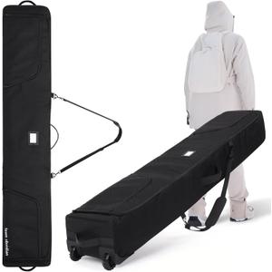TeamObsidian Ski Bag - Can Hold Double Skis - Heavy Duty Padded Ski Bags for Air Travel - Water Resistant Snowboard or Skiing Kit Bag with Wheels