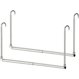 Hanging Closet Rod, 2 Pack Adjustable Width and Height Closet Rods for Hanging Clothes, Premium Stainless-Steel Closet Rod for Ultimate Space Optimization, for Hanging and Drying Clothes, Silver