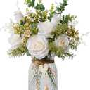 Fake Flowers in Vase,Faux Flowers for Vase,Artificial Silk Roses,Dining Table Centerpiece Decor,Flower Arrangements for Home Decor,Kitchen Decor (Milky White)