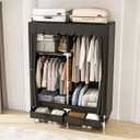 Portable Wardrobe Closet for Bedroom, Small Storage Organizer with 2 Drawers and 2 Hanging Rods, Includes Dust Cover.(Brown, 39.3 in)
