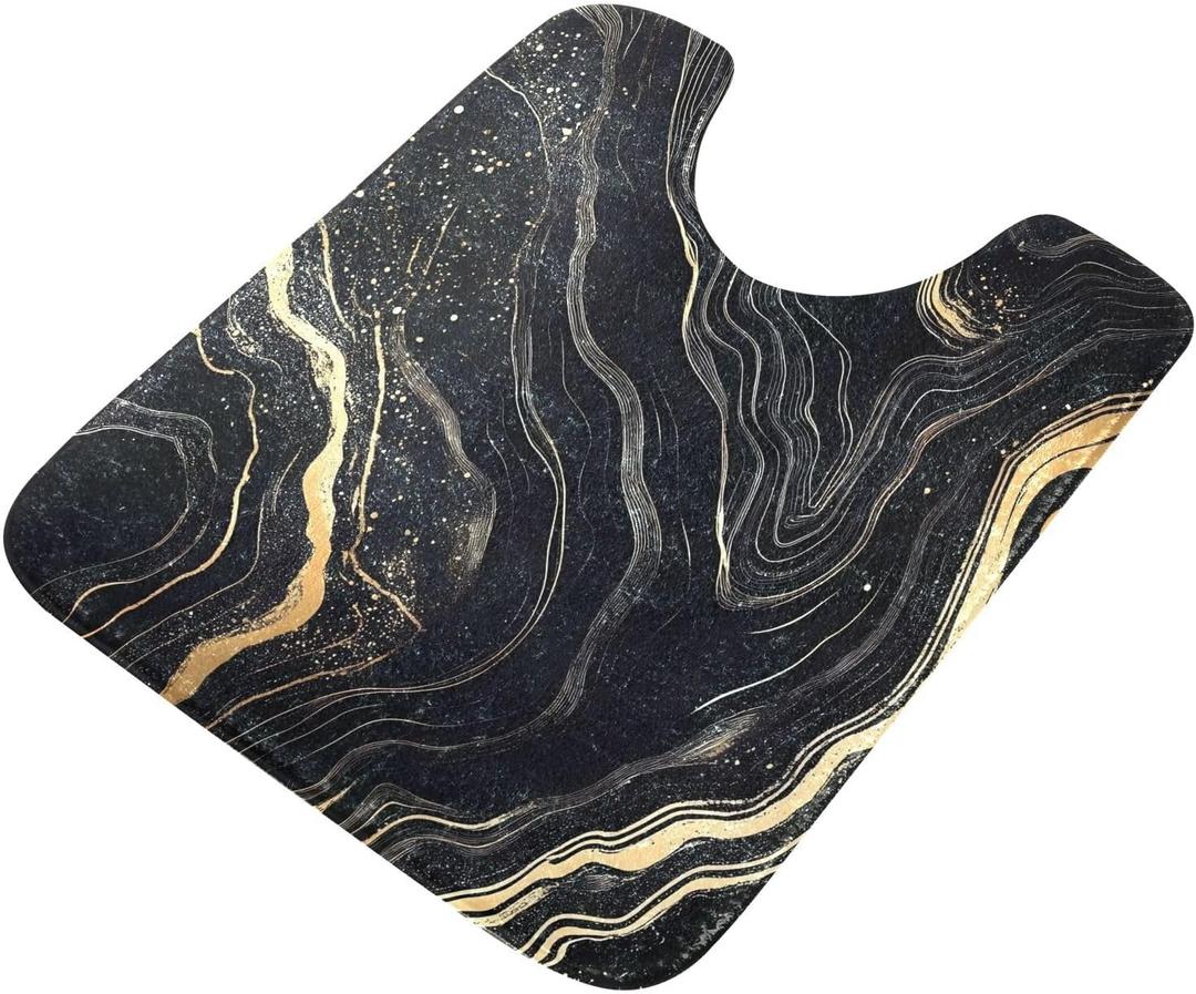 Black Gold Marble Toilet Bath Rug U-Shaped 24" x 20" Non Slip Super Absorbent Contour Bathroom Mats Quick Dry Fluffy Rugs