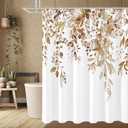 Gibelle Brown Eucalyptus Shower Curtain, Watercolor Plant Leaves with Floral Bathroom Shower Curtain Set, 72x72