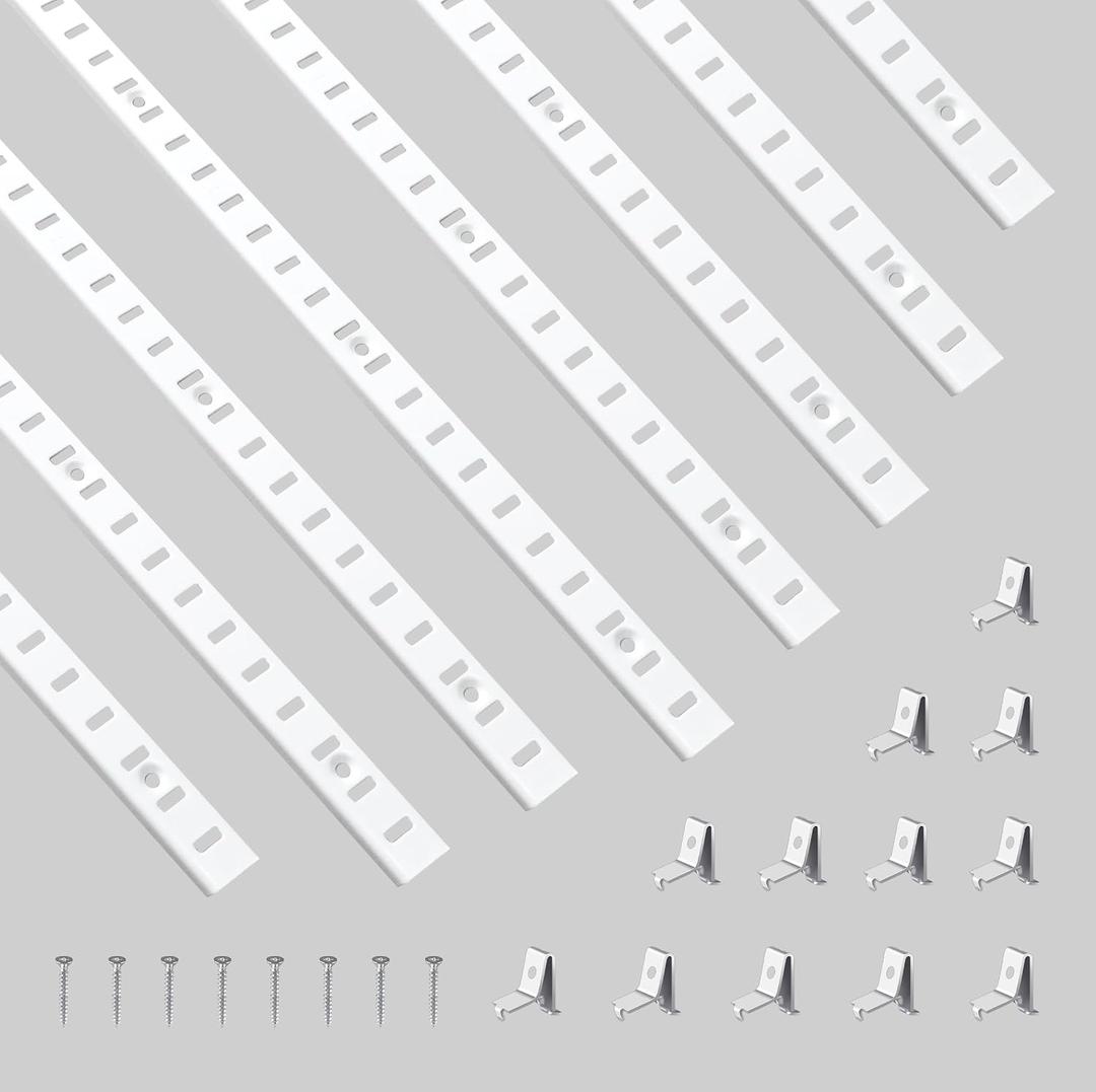 Adjustable Shelf Bracket 40 Inch 8 Pack Shelf White Pilaster Strips Shelf Rail Shelf Track Adjustable Wall Shelves Shelf Standards and Supports for Cabinet Closet Organization