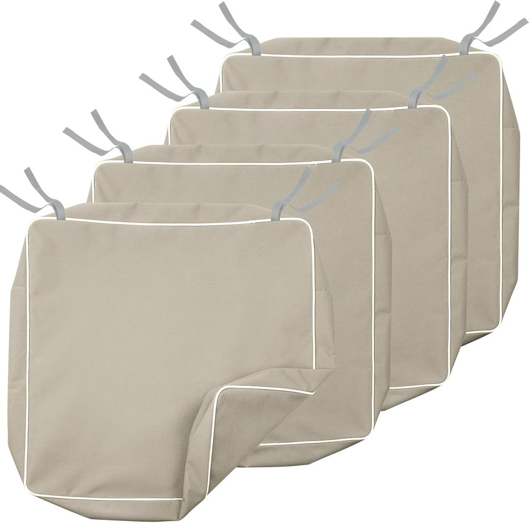 Porch Shield Outdoor Cushion Slipcovers Set 4 Waterproof Fade Resistant Patio Chair Seat Cushion Covers 22 x 20 x 4 inch, Beige