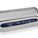 Silver Pen Case With Blue Floral Pen