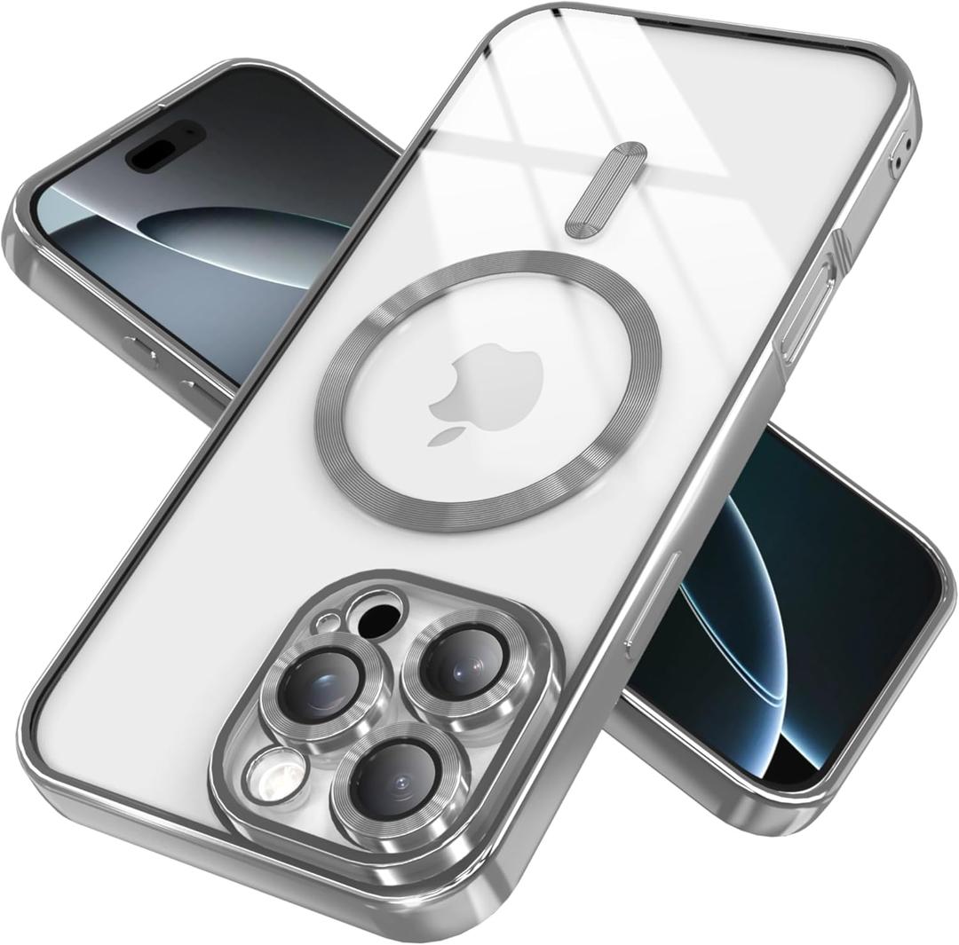 IAIYOXI Magnetic Clear Case for iPhone 17 with Full Camera Lens Protection,Compatible with MagSafe,Plating Soft TPU Phone Case,Anti-Scratch Shockproof Slim Cover for Women Gilrs Men - Gray