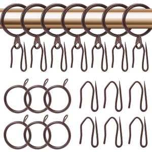 30 Pieces Metal Drapery Curtain Rings Curtain Hanging Rings 1.26 inch Internal Diameter and 30 Pieces Metal Curtain Drapery Pin Hooks for Window Door Shower Curtain (Brown)