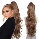 26 Inch Long Ponytail Extension - Soft Wavy Pony Tails Hair Extensions, Claw Clip Ponytail Extension, Synthetic Hair Extensions Ponytail, Clip in Ponytail (Color: Light Brown With Blonde Highlights)