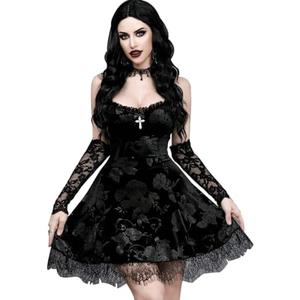 InGoticos Women Gothic Sexy Mini Lace Patchwork Cross Velvet Slip Goth Dress Without Choker for Halloween 2XL