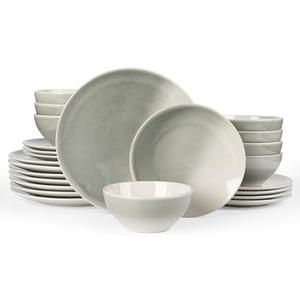 Famiware Glacier Dinnerware Sets, Plates and Bowls Dish Sets for 8 (24 Pieces), Stoneware Tableware - Dishwasher and Microwave Safe, Handcrafted Reactive Glaze, Sage Green