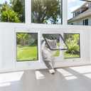 Slevoo Cat Door for Window, 10-Min No-Cut Installation, Adjustable Width of 23"-28", Upgraded 4-Mode Knob Lock, Weatherproof Aluminum Frame Cat Door Window Insert for Cats & Small Dogs