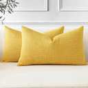 OTOSTAR Pack of 2 Throw Pillow Covers 16x24 Inch Linen Yellow Pillowcases Farmhouse Decorative Solid Pillow Covers 40x60 cm Lumbar Cushion Case for Home Decor Sofa Couch Bed (Yellow)