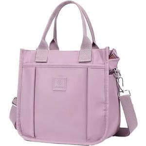 Small Tote Bag with Zipper Tote Bag for Women Nylon Satchel Hobo Bag Messenger Bag (Pink)