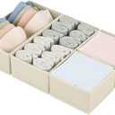 DIMJ Drawer Organizers Clothes, Set of 4 Dresser Organizer Bins, Fabric Closet Organizers and Storage, Shallow Drawer Dividers for Nursery, Clothing, Baby Clothes, Socks, Underwears, Tie (Beige)