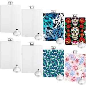 Remerry 8 Pcs Sublimation Flasks Blank 8 oz Hip Flasks for Liquor with Metal Cap and Leakproof Funnel Stainless Steel Men DIY Craft Groomsmen Gifts Containers for Christmas Wedding