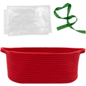 Woven Basket with Gift Bags and Ribbons, 14"X 10" X 6" Gift Storage Organizer Bin Shelf Shelves Cotton Rope Basket for Nursery, Pet Toys (Red)