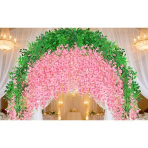 100 Pack Pink Artificial Wisteria Hanging Flowers,Fake Hanging Wisteria Garland for Decoration (3.6 Ft/Pcs)