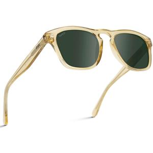 WearMe Pro - Polarized Retro Large Rectangular Mens Sunglasses (Crystal Yellow Frame / Smoke Green Lens)
