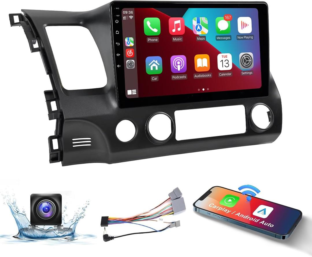 Naifay Car Radio for Honda Civic 2006 2007 2008 2009 2010 2011 with WiFi GPS Navigation 2G+32G 10.1inch Touchscreen Car Radio Wireless Carplay Android Auto Bluetooth MirrorLink Backup Camera SWC