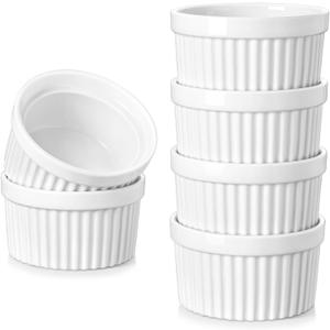 vancasso 8 oz Ramekins Set of 6, White Porcelain Creme Brulee Souffle Ramekins for Baking, Pudding Custard Cups, Dipping Sauces, Dishwasher and Oven Safe, White