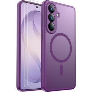 Ezanmull for Samsung Galaxy S26+ Plus Case Magnetic Shockproof, [Fit for MagSafe] [Glass Screen Protector] Soft-Touch Skin para Frosted Translucent Anti-Fingerprint Cover (Purple)