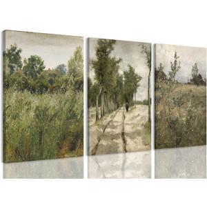 IBHJSART Framed Canvas Vintage Wall Art,Landscape Decor Prints,Set of 3 Nature Countryside Art Retro Painting Fields Tranquil Pictures Artwork Rustic for Living Room Bedroom Bathroom (12"x16")