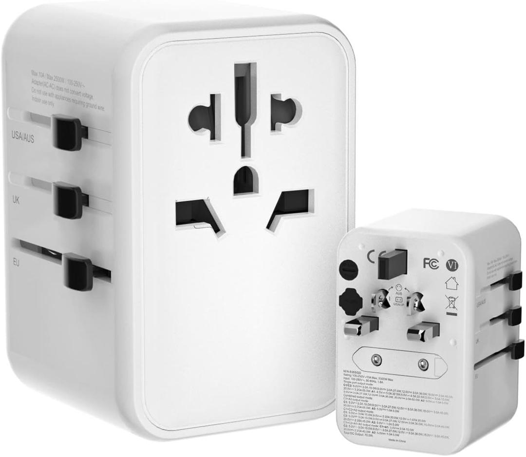 oviitech Universal Travel Adapter, International Power Adapter with 2 USB-C and 2 USB-A Ports, 70W Worldwide Travel Wall Charger for UK,Europe,USA,Australia.White.