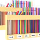 2 Pack 9.5 Large Acrylic Straw Holder for Cabinet Door with Detachable Ultra Sticky Adhesive Squares and Stickers, 2026 Reusable Straws Organizer Storage Dispenser for Kitchen Counter Cupboard
