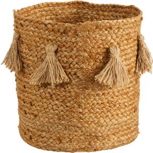 Nearly Natural 12.5in. Boho Chic Natural Hand-Woven Jute Basket Planter with Tassels