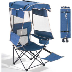 DoCred Beach Chair with Canopy Shade & Foot Rest, Folding Camping Chair, 19.7"D x 22"W x 55.9"H
