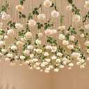 Lyrow 60 Pack Artificial Flower Hanging Flowers Ornament Floating Garland Ceiling Rose Strings for Wedding Anniversary Engagement Marriage Proposal Floral Birthday Party Decor (Rose,White)