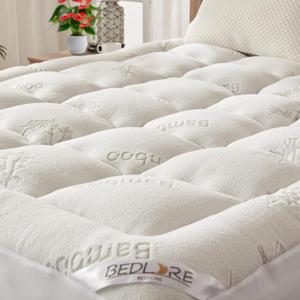 BEDLORE King Mattress Topper Viscose Derived from Bamboo, Thick Pillow Top Mattress Pad with Stretchable Pockets for 6-18 inches Mattress, Soft Breathable Mattress Topper for Back Pain Relief, 1 White, King 