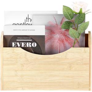 Suzile Wall Mounted File Holder Wood Magazine Holder Wall Hanging File Organizer for Office Mail Magazine Letter Paper Folder Organization (Wood Color)