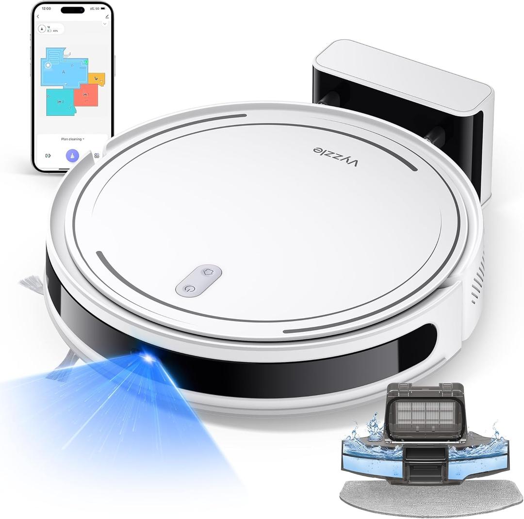Vyzzle Robot Vacuum, 5000Pa Robot Vacuum and Mop, Smart Navigation, Ultra Slim Robot Vacuum Cleaner Self-Charging, Wi-Fi/App/Alexa Control, Ideal for Pet Hair, Hard Floor, Carpet (White)
