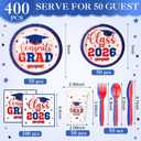 Funnymoom 400 Pcs Graduation Party Supplies Class of 2026 Graduation Paper Plate Napkin Cup Cutlery Congrats Grad Disposable Tableware Set for Grad Party Decorations, Serve 50 (Blue, Red)