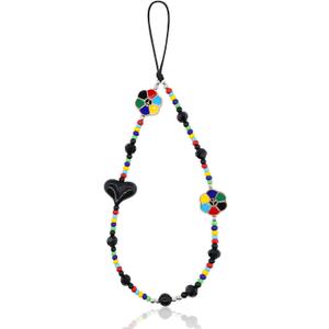 Phone Charm with Beaded Crystals, Universal Phone Strap, Handmade phone charms strap for Women Girls (Black Heart)