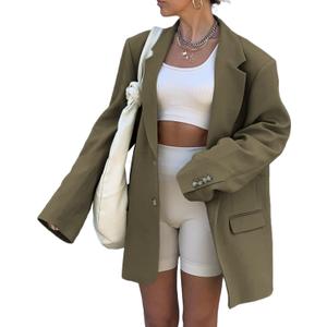 Grlasen Women Casual Elegant Long Sleeve Oversized Lapel Blazers Open Front Solid Work Office Jacket Blazer, Size S