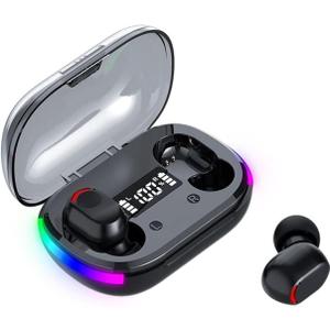 BD&M Wireless Earbuds, HiFi Digital LED Display Stereo Gaming Earbuds Bluetooth Headphones, TWS Wireless Earphones in-Ear Ear Buds, for Gaming, Workout, Sports, Work, Running, Gym