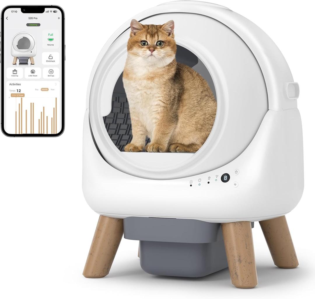 Self Cleaning Litter Box,Automatic Cat Litter Box for Multiple Cats,Robot with APP Control,Dual Safety Protection,Odor-Free Waste Disposal Includes Trash Bags, White