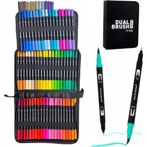Dual Brush Marker Pens, 72 Colors Art Markers Set with Fine and Brush Tip Markers for Adult Coloring Books No Bleeding, Can Be Used for Note Taking Planner Hand Lettering Calligraphy