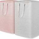 Lifewit 2 Pack Laundry Hamper Large Collapsible Laundry Basket, Freestanding Waterproof Cloth Hamper with Easy Carry Handles in Laundry Room Bedroom Bathroom Dorm for Adult, Gray&Pink, 2 x 80L (Rosa)