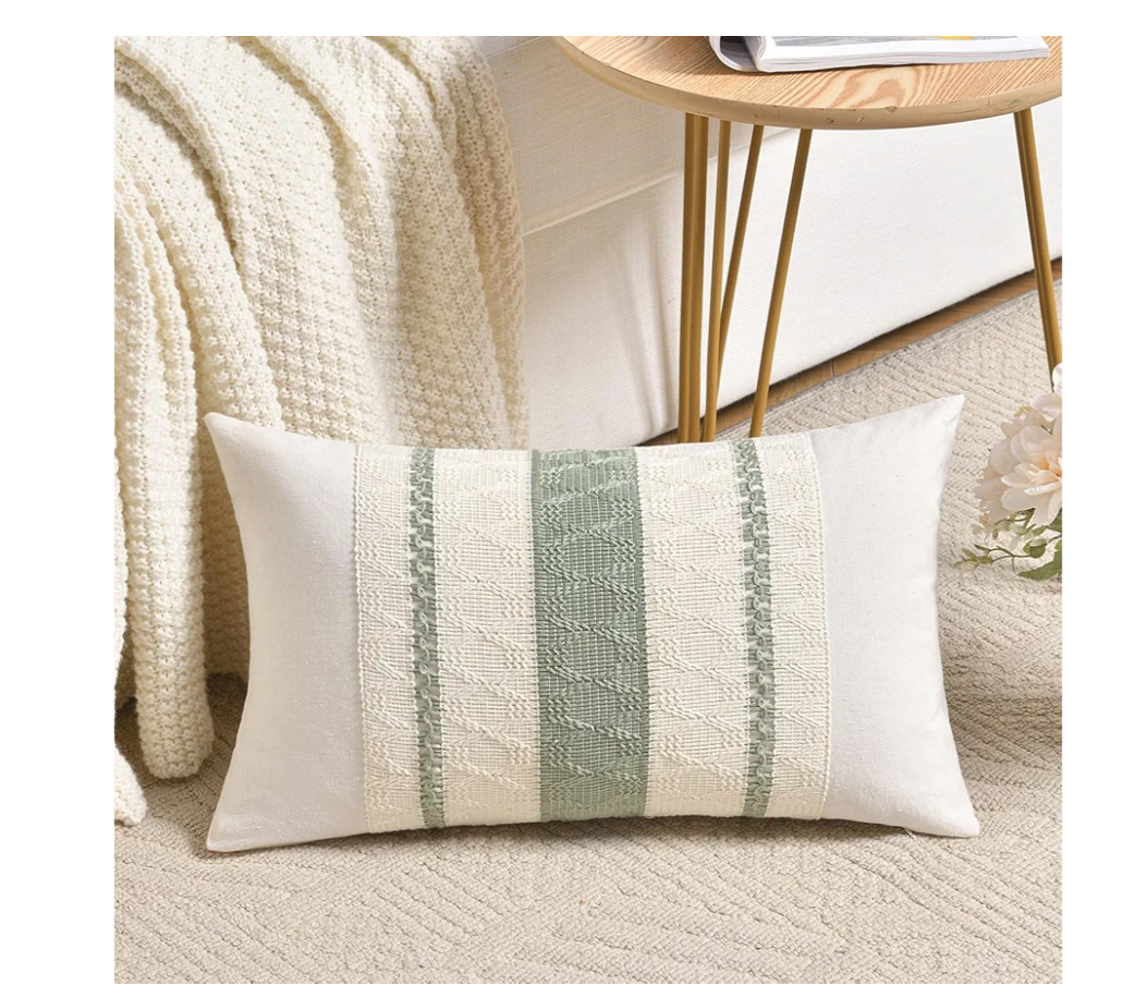 Fancy Homi Set of 2 Sage Green Boho Lumbar Decorative Throw Pillow Covers 12x18 Inch for Living Room Bedroom Couch Bed Chair, Rustic Retro Cushion Case, Bohemian Room Home Decor