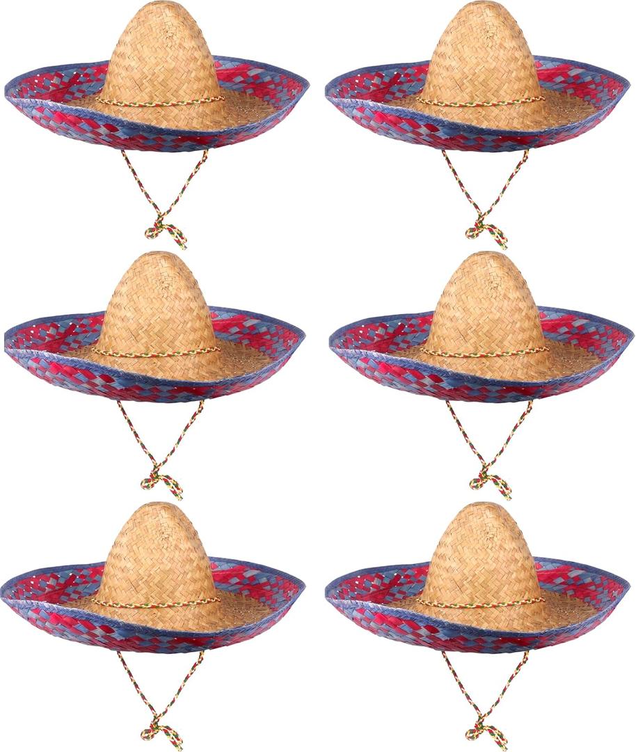 Funny Party Hats Sombrero Hats - 6 Pack -Child and Adult Sizes Costume and Dress Up Mexican Hat