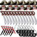 Funny Pirate Party Hats 48 PC Set – Pirate BirthdayParty Favors for Kids - 12 Pirate Hats, 12 Patches, 12 Swords, 12 Telescopes