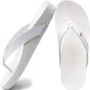 ONCAI Womens Flip Flops For Women Comfortable Leather Strap Yoga Mat Non-Slip Women's Thong Sandal Casual Summer Beach Slippers With Arch Support (6, White)