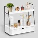 2-Tier Bathroom Organizer Countertop with Drawer, Wood Counter Organizer for Bathroom Decor, Sink Shelf for Vanity Storage, Makeup Tray for Perfume Skincare, Spice Rack Bedroom Kitchen Corner