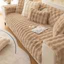 XSlive Soft Warm Faux Fur Couch Sofa Cover Thick Shaggy Fuzzy Sectional Couch Cover Non-Slip Solid Color Plush Sofa Slipcover Furniture Protector for Kids, Pets (Coffee,28"x28")