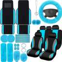 ROCEEI 47 Pcs Car Seat Cover Full Set Car Accessories for Front Rear Seat Fluffy Steering Wheel Cover Belt Automotive Floor Mats Air Conditioner Decoration Strip(Lake Blue)