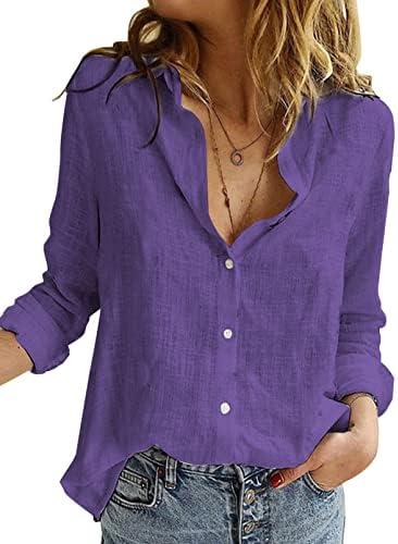 Astylish Womens V Neck Roll up Sleeve Button Down Blouses Tops Size L